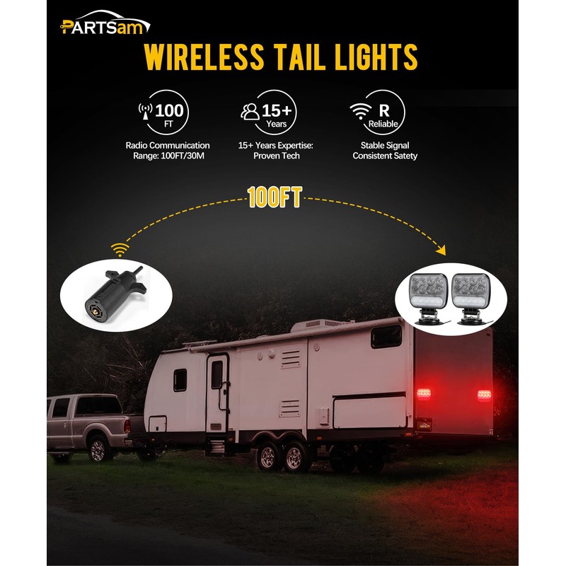 Partsam Wireless LED Trailer Light Kit Magnetic Towing Tail Light