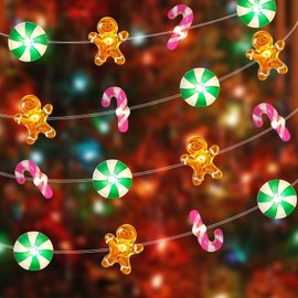 Kaszmwin Christmas Lights Indoor Decorations 16.7Ft 50 LED Gingerbread Man Candy Crutches Lights Battery Powered Christmas Light Outdoor for Holiday Party Bedroom Courtyard Indoor Xmas Decoration