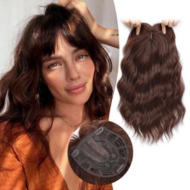 Molefi 14inch Hair Toppers for Women,Hair Topper with Bangs Large Base Hair Toppers for Women with Thinning Hair Synthetic Curly Hair Topper Auburn Brown Wiglets Hair Pieces for Thinning Hair