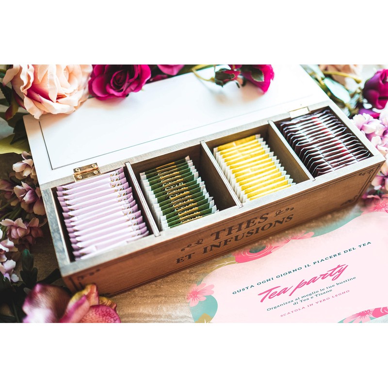 Morgan Wooden Tea Box, Tea Bag Holder, with 4 Tea