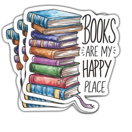 3 Pcs Books are My Happy Place Sticker, Reading Lover Sticker, Bookish Sticker, Book Lovers Sticker for Laptop Water Bottle Phone Car Window Helmet Vinyl Stickers 3 Inches