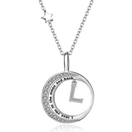 LOCIBLO Moon and Star Initial Necklaces for Women 925 Sterling Silver Jewelry Letter L Pendant Necklace for Her, Adjustable Chain 16"+2"
