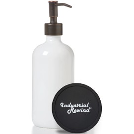 White Soap Dispenser with Oil Rubbed Bronze Metal Pump - 16oz Glass Bottle for Liquid Soap, Lotion or Shampoo by Industrial Rewind (White/ORB)