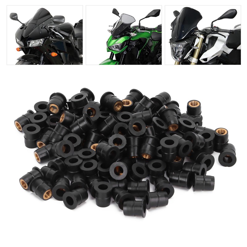 100PCS Well Nut M6x0.8mm Rubber Modification for Motorcycle ATV Windscreens