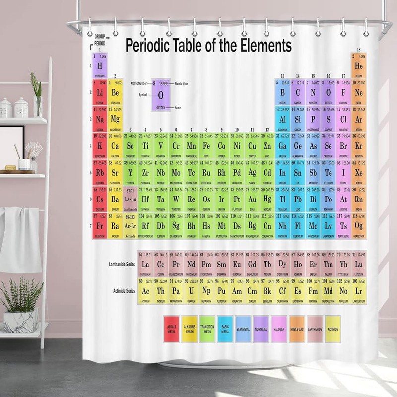 Jipusai 84 INCH Updated Periodic Table of Elements Shower Curtain