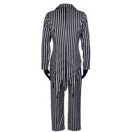 QENUIA Men Costume Black White Stripe Tailcoat Pants Gloves Bowtie Full Set Cosplay Suits