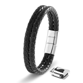 23cm Silver Bracelet Men Gift-Box Genuine-Leather Cowhide Braided Adjust-Able Magnetic-Clasp Multi-Layer Wrap Jewellery-Box Rope Man Mans Male Boy Boys Mens Bracelets Band Jewelry Magnet Accessories