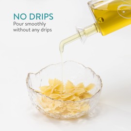 Navaris 2er Set Öl- und Essigspender aus Glas mit Holzständer - Ölflasche für Olivenöl Balsamico - 220ml je Flasche - 2x Ölspender mit Ausgießer