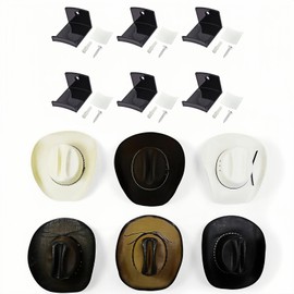 Koyzsen 6 Pack Adhesive Hat Hooks for Wall, Cowboy Hat Rack, 2 Installation Methods of Hat Organizer, Wider Brim Cowboy Hat Holder, Strong Adhesive Hat Rack for Wall - Black