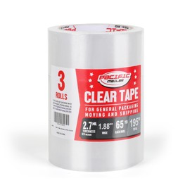 Pacific Mailer Packing Tape, 1.88 inch Wide x 65 Yards Per Roll, Clear, 2.7MIL Thickness Heavy Duty Packaging Tape Carton Tape for Shipping, Moving, Sealing [Pack of 3 Rolls]