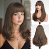 FESHFEN Long Wigs with Bangs, Synthetic Natural Looking Layered Straight