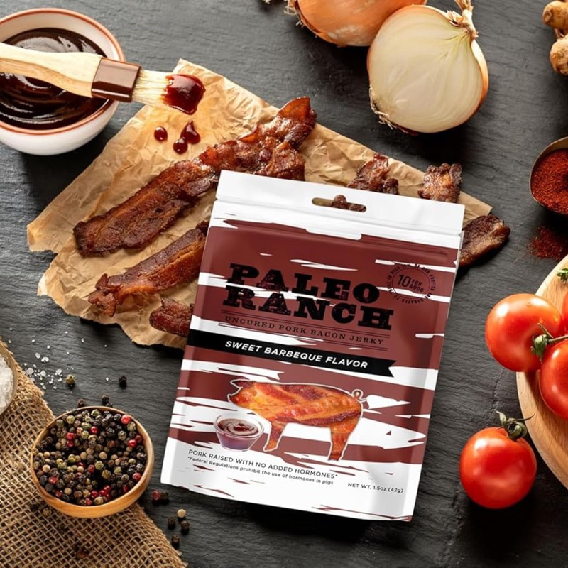 PALEO RANCH Uncured Bacon Jerky, Sweet BBQ, No Added Hormones,
