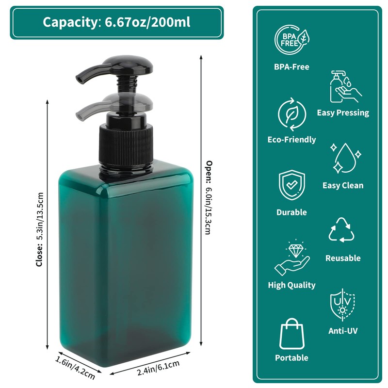 Segbeauty Square Pump Dispenser, 200ml 4pcs Translucent Lotion Bottles, Travel