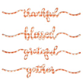 Jetec 8 Pieces Thankful Wood Cutout Cards Sign Grateful Blessed Gather Word Table Sign Decorations Unfinished Rustic Wood Wall Decor for Christmas Thanksgiving, 2 x 10.6 in (8, Orange and White)
