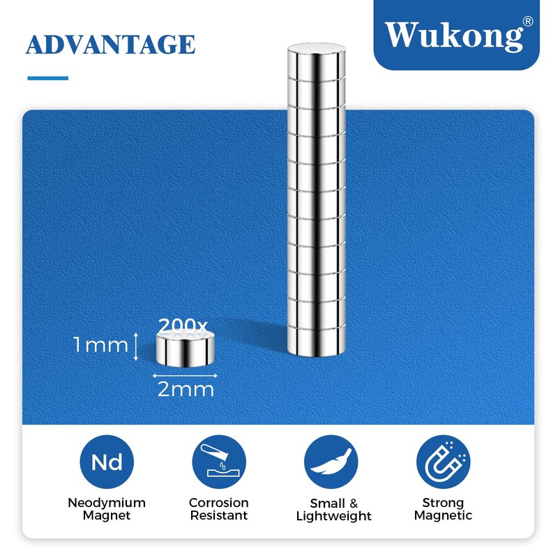 Wukong Small N45 Magnets 2x1mm | 200 Pack, Strong Mini