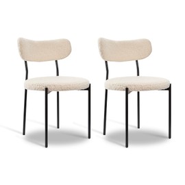 NF NEXIFURN Dining Chairs Set of 2, Boucle Dining Chairs, Round Widened Upholstered Dining Room Chairs, Modern Kitchen Chairs, Sturdy and Comfy with Black Metal Legs, for Dining Room, Kitchen(White)