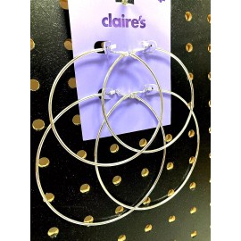 Claire’s Girls 2 Pairs of Large Silver Hoop Earrings 73972-2