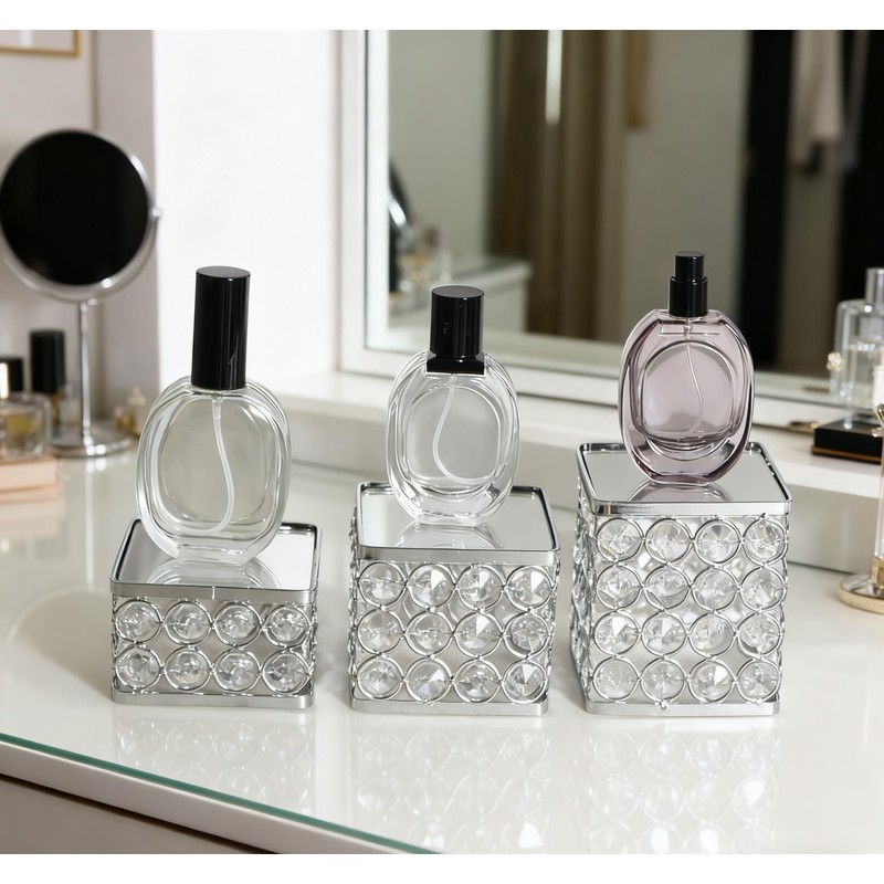 Feyarl 3 Pcs Crystal Jewelry Watch Display Stands Mirrored Risers