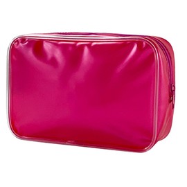 TotePrint Pure Colour Transparent Glue Bone PVC Cosmetic Bag Organizer 7.09 x 2.56 x 4.72inch Waterproof Blue Makeup Bag for Toiletries, Clear Cosmetic Bag for Women (Dark red)