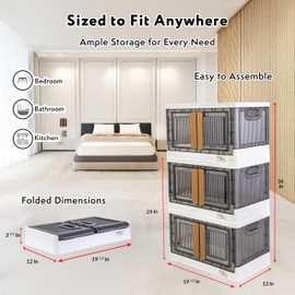 dbest products Quik Box 8.4 Gallon Stackable Storage Bins with Doors, Collapsible Organizer Foldable Container, for Bedroom Living Room Kitchen Neat, Tidy Dorms and Organized Homes Boxes, White