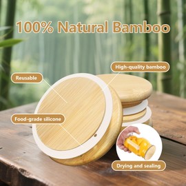 Bamboo Mason Jar Lids - 70mm/2.75 Inch Reusable Natural Wooden Mason Jar Lid, Food Grade Material Silicone Sealing, 100% Fit & Airtight for Regular Mouth Mason Jars (6PCS Regular Lids)