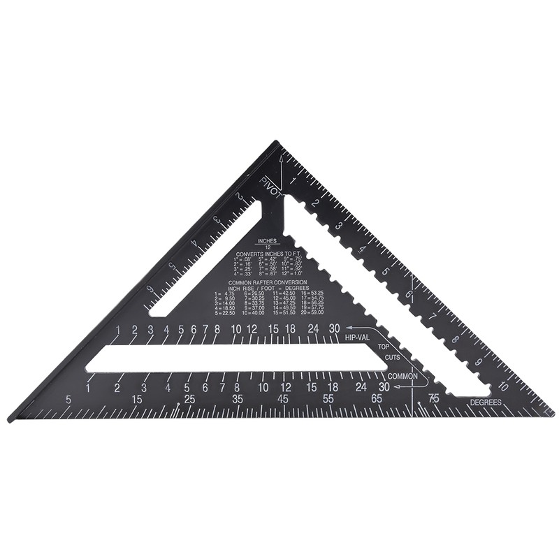 12 inch Black Aluminium Right Angle Triangle Ruler Rustproof Protractor
