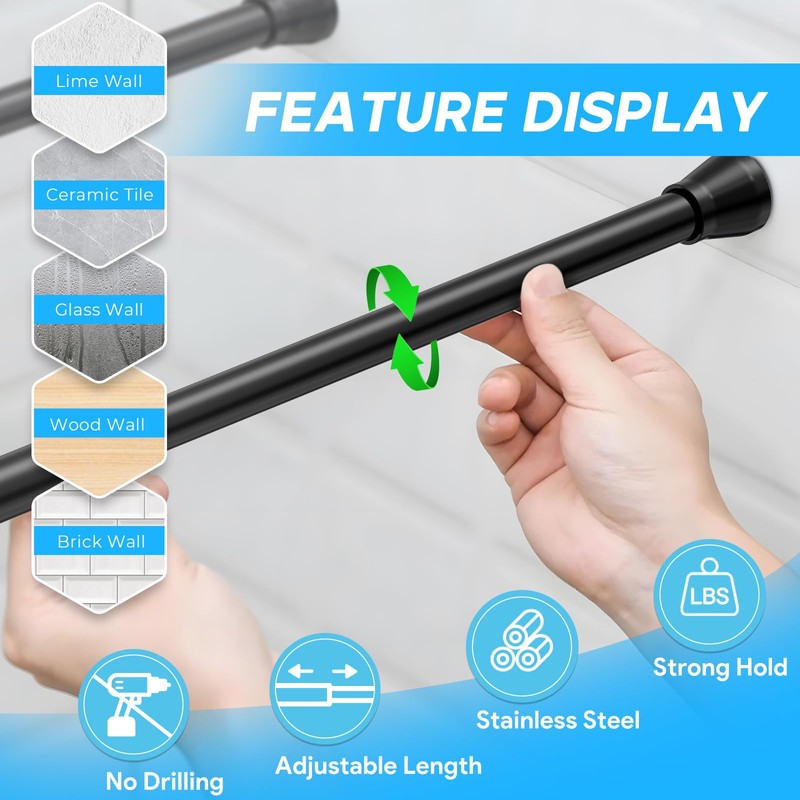 Small Tension Rod Black Spring Curtain Rod No Drilling Spring