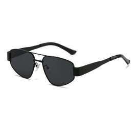 YAMEIZE Vintage Metal Double Bridge Sunglasses - for Men and Women Trendy Pilot Shades Metal UV400 Protection Driving, Black-black