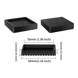 RCHYFEED Furniture Caster Cups - 4Pcs Square Coasters, 2" Non-Slip Castor Cups, Sofa Feet Pads, Thick Rubber - Prevent Moving or Rolling (Black)