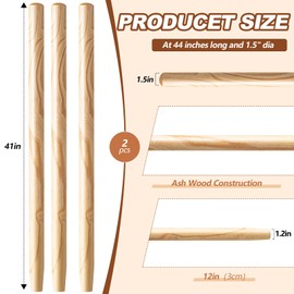 Menkxi 2 Pcs Wooden Shovel Handle Replacement 41" (104cm) for Long D Handle Shovels Garden Tool, 1-1/2" Diameter