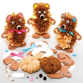 Baker Ross FE362 Teddy Bear Craft Kit 3 Pieces Kids DIY Fluffy Pom Pom