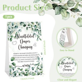 Lineshading 9 Pcs Baby Shower Diaper Changing Game Supplies Including Baby Dolls Blindfold Diapers Wooden Sign Changing Race Game Party Favor(Leaves,Green)