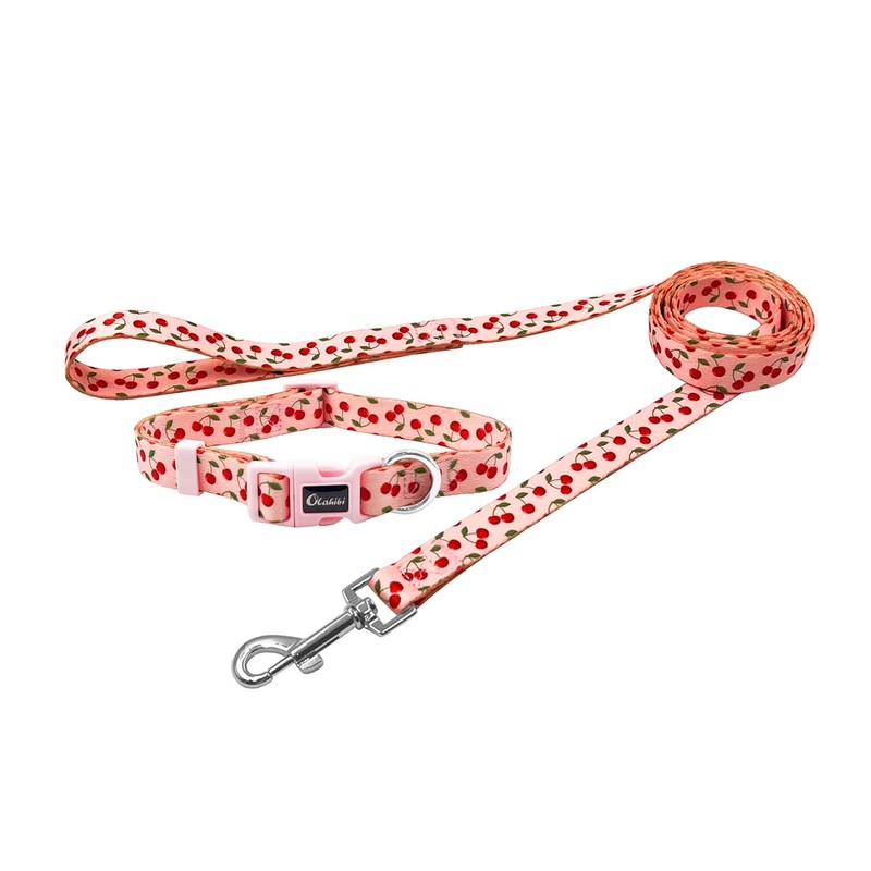 Olahibi Dog Collar and Leash Set, Cute Cherry Pattern, Polyester