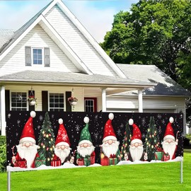 BlissYard Christmas Porch Banner 79x18 Inches Gnome Santa Claus Holiday Decoration Christmas Tree Fireplace Wall Decor Indoor Outdoor Party Backdrop Xmas Garland Sign for Door Home Yard