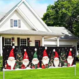 BlissYard Christmas Porch Banner 79x18 Inches Gnome Santa Claus Holiday Decoration Christmas Tree Fireplace Wall Decor Indoor Outdoor Party Backdrop Xmas Garland Sign for Door Home Yard