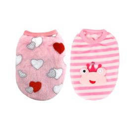Qiansail 2Pcs Puppy Clothes Dog Sweater Cat Warm Winter Outfit Bunny Costume Vest Flannel Pet Apparel for Small Animals (Frog, Love, XS)