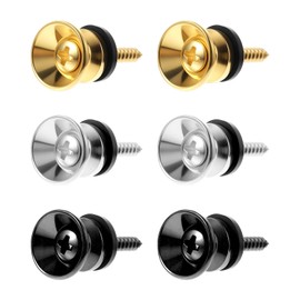 Bewudy Pack of 6 Guitar Strap Buttons, Guitar Strap Holding Button, Metal Ukulele End Button, Guitar Strap Button with Mounting Screws and Rubber Cushion for Bass Electric Guitar (Gold, Silver, Black)