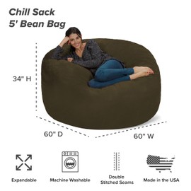 Chill Sack Bean Bag Chair: Giant 5' Memory Foam Furniture Bean Bag - Big Sofa with Soft Micro Fiber Cover - Olive