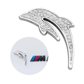 Mazero Car Emblem Dolphin Emblem Charm, Stylish, Characters, Metal Stickers, Rhinestones, Dolphin, Swimming, Decoration, 3D, Waterproof, Decal, Label, Accessory, Universal Use, Bike, Suitcase,