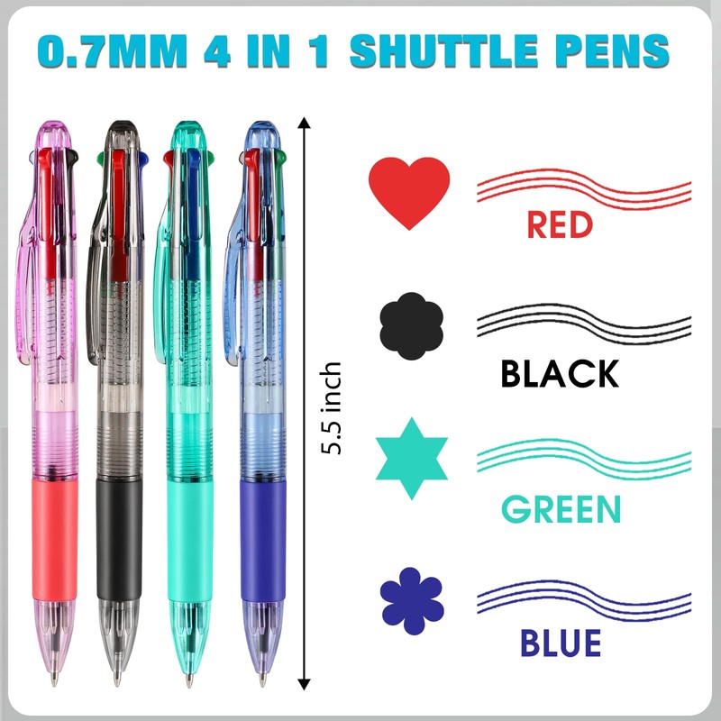 4 Peices Basic MultiColor Pen in One 4-Color Retractable Ballpoint