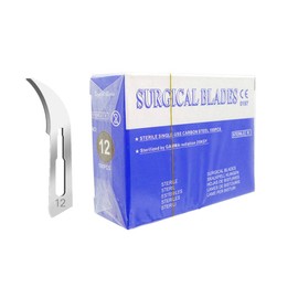 Pack of 100 Sabre 12 Scalpel Blades Sterile Surgical Carbon Steel for Dentistry, Feet, Cracking and Trimming
