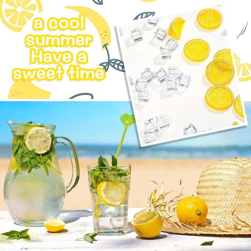 30 Square ice Cubes,15 Artificial Fruit Lemon Slices, Suitable for