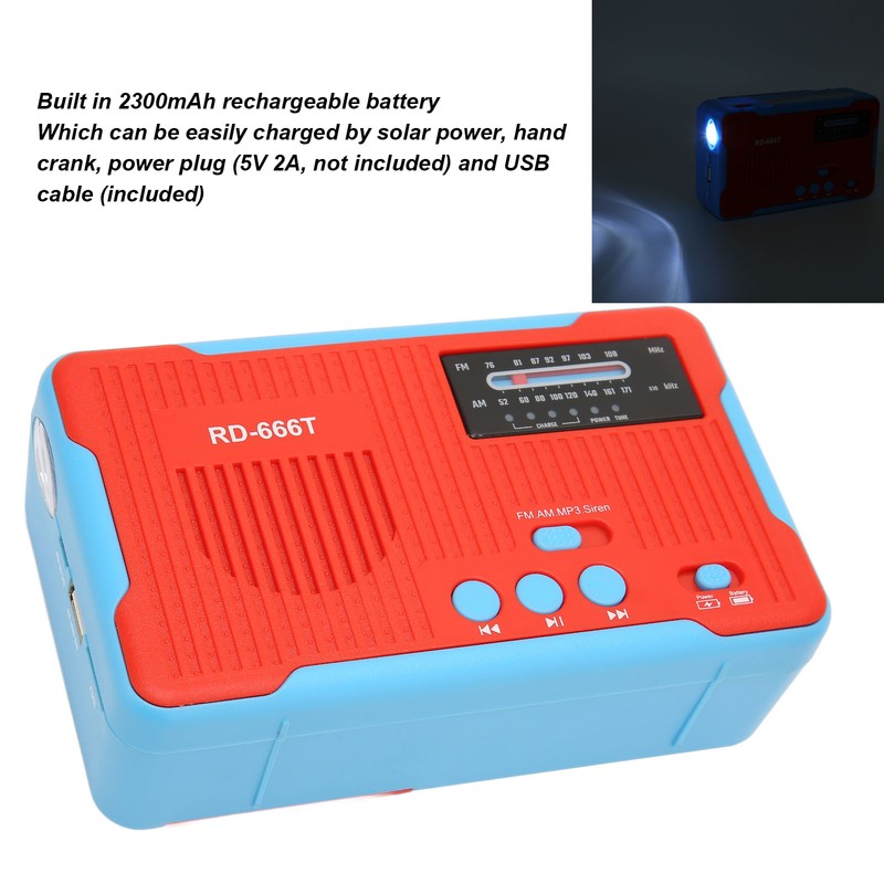 Emergency Radio Solar Powered Hand Crank AM FM Multifunction Portable