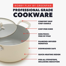 GreenPan x Bobby Flay 6QT Stockpot with Glass Lid, PFAS-Free Diamond Ceramic Nonstick Pot, Induction Suitable, Easy Clean Dishwasher & Oven Safe, Quick Heating, Pasta, Soups, Cream