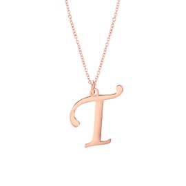 CHOROY Script Rose Gold Initial Necklace 26 Alphabet Letter Pendant Necklace Name Necklace for Women Bridesmaid Jewelry Gift (Rose Gold-T)