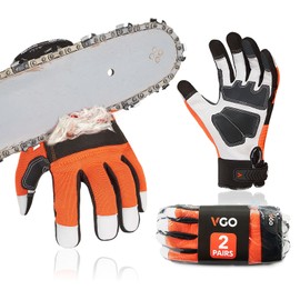 Vgo... 2-Pairs Chainsaw Gloves,Saw Protection on Left Hand Back,Goat Leather(XXL,Orange,GA8912)