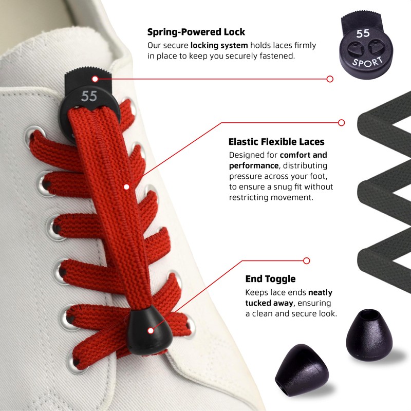 55 Sport FLAT Elastic Lock Shoelaces (Grey)