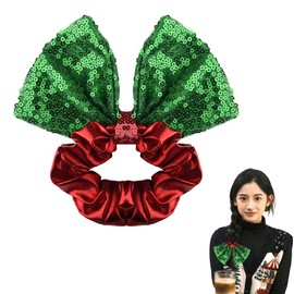 Glitter Christmas Bow Scrunchies for Girls Women Green Red Christmas Hair Accessories for Women Girls Sparkly Elastic Bow Hair Ties Scrunchie with Green Bow Christmas Hair Ties Scrunchie for Girls