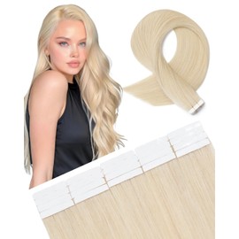 SLEEKALON Invisible Tape in Hair Extensions Real Human Hair 10 Pcs Thinned Version #60 Platinum Blonde - Seamless Skin Weft Remy HairPiece Extension 22 Inch 15 Gram