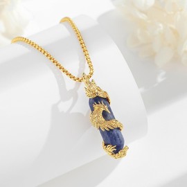 INFUSEU Phoenix Crystal Necklace, Lapis Lazuli Bird 18K Gold Pendant Spiritual Animals Jewellery Crystal Rising Phoenix Jewelry Gifts for Women Girls Ladies